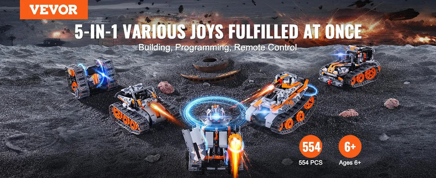 VEVOR 5-in-1 STEM Robot Building Kit – 554 PCS Programmable RC Tank w/ App & Remote Control for Kids Ages 6+ Product vendor Home Goods Revolution
