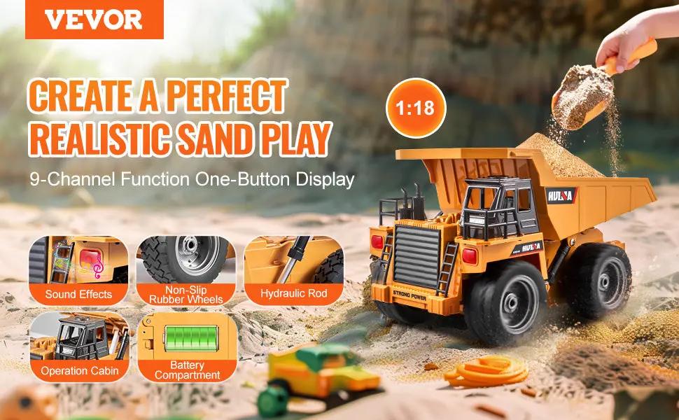 VEVOR 9-Channel 1:18 Scale RC Dump Truck – 4WD Remote Control Construction Vehicle with Lights, Sounds & Metal Bed Product vendor Home Goods Revolution