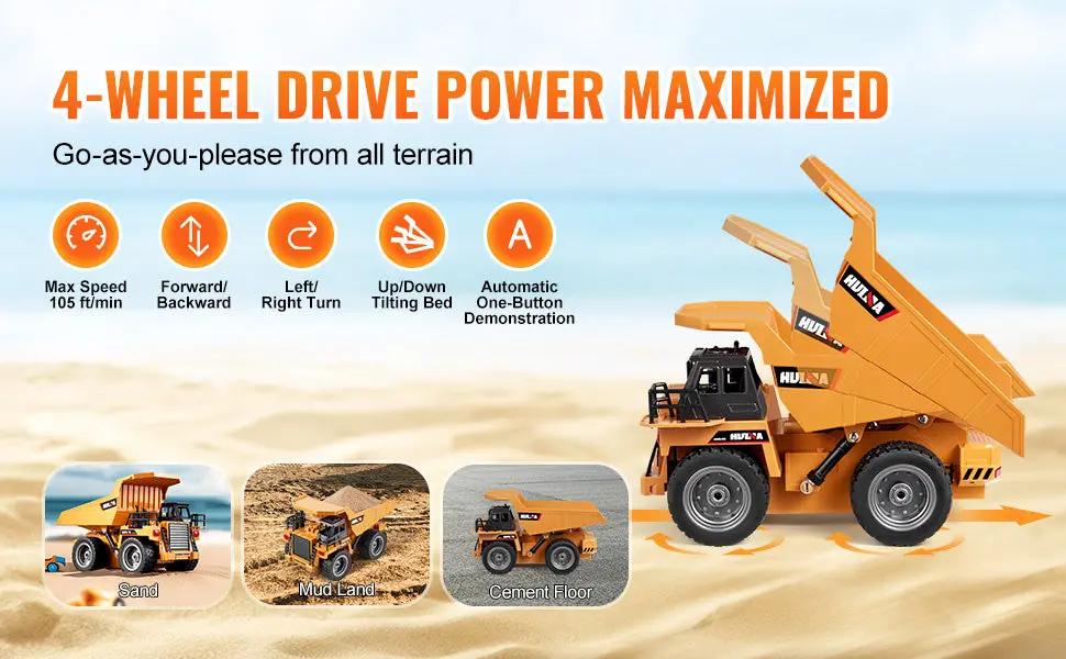 VEVOR 9-Channel 1:18 Scale RC Dump Truck – 4WD Remote Control Construction Vehicle with Lights, Sounds & Metal Bed Product vendor Home Goods Revolution