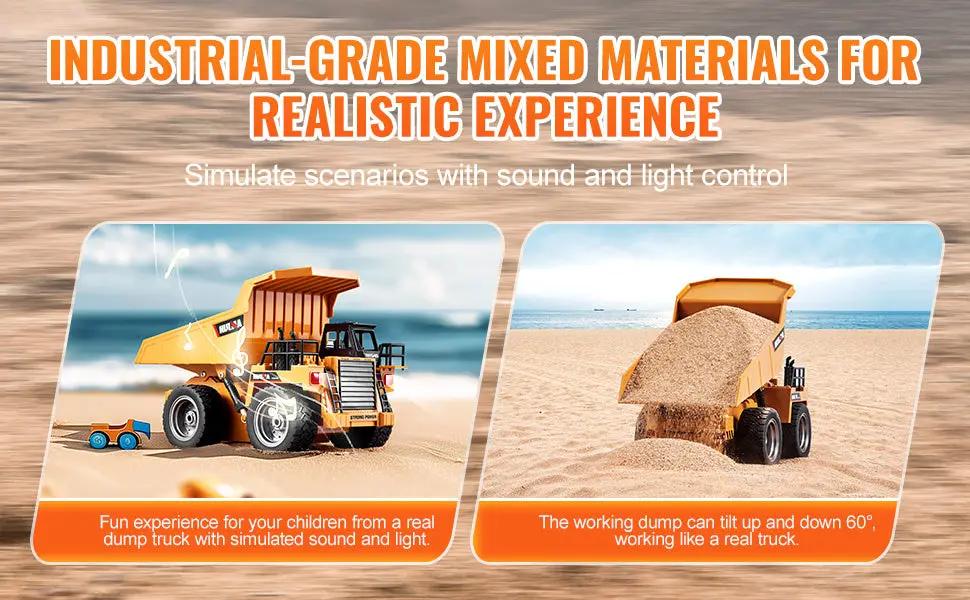 VEVOR 9-Channel 1:18 Scale RC Dump Truck – 4WD Remote Control Construction Vehicle with Lights, Sounds & Metal Bed Product vendor Home Goods Revolution