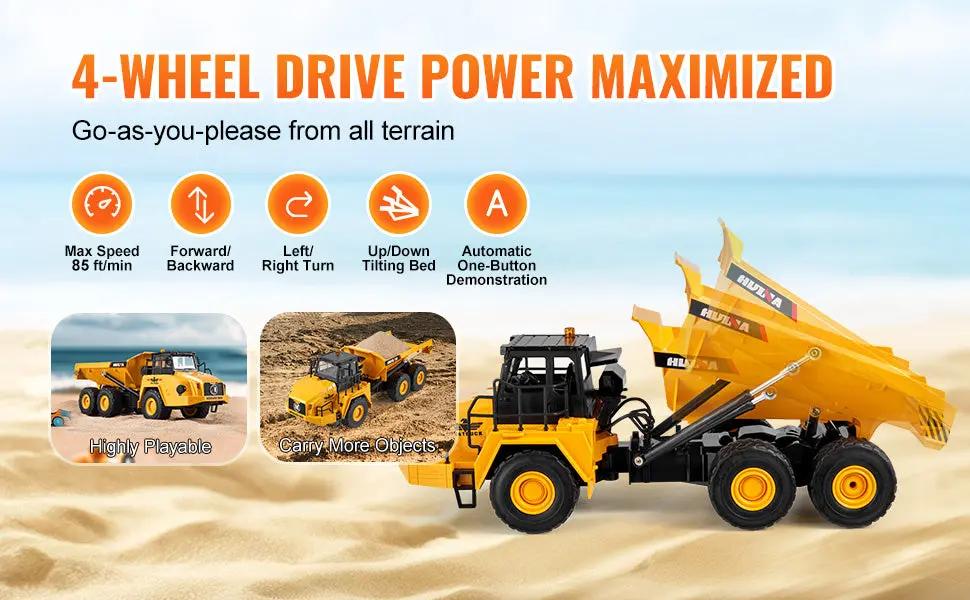 VEVOR 11-Channel 1:16 Scale RC Dump Truck – 4WD Remote Control Construction Vehicle with Lights, Sounds & Metal Bed Product vendor Home Goods Revolution
