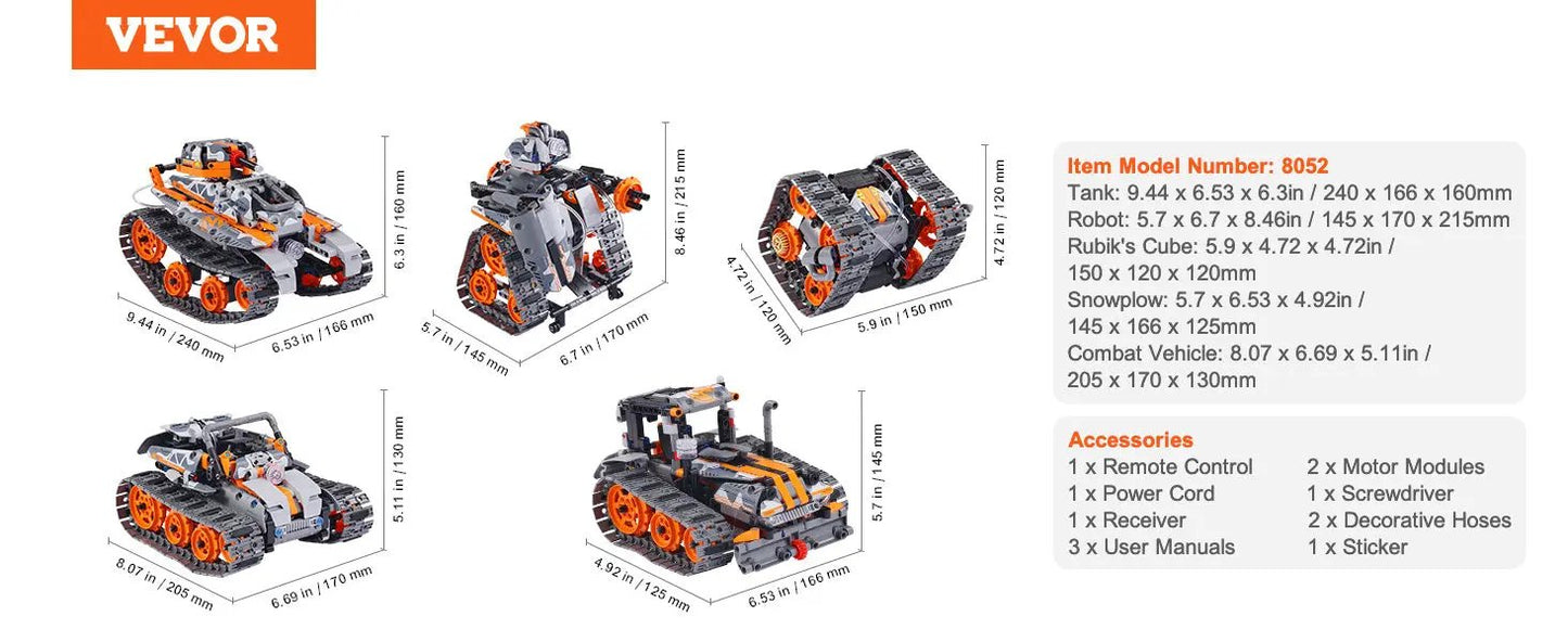 VEVOR 5-in-1 STEM Robot Building Kit – 554 PCS Programmable RC Tank w/ App & Remote Control for Kids Ages 6+ Product vendor Home Goods Revolution