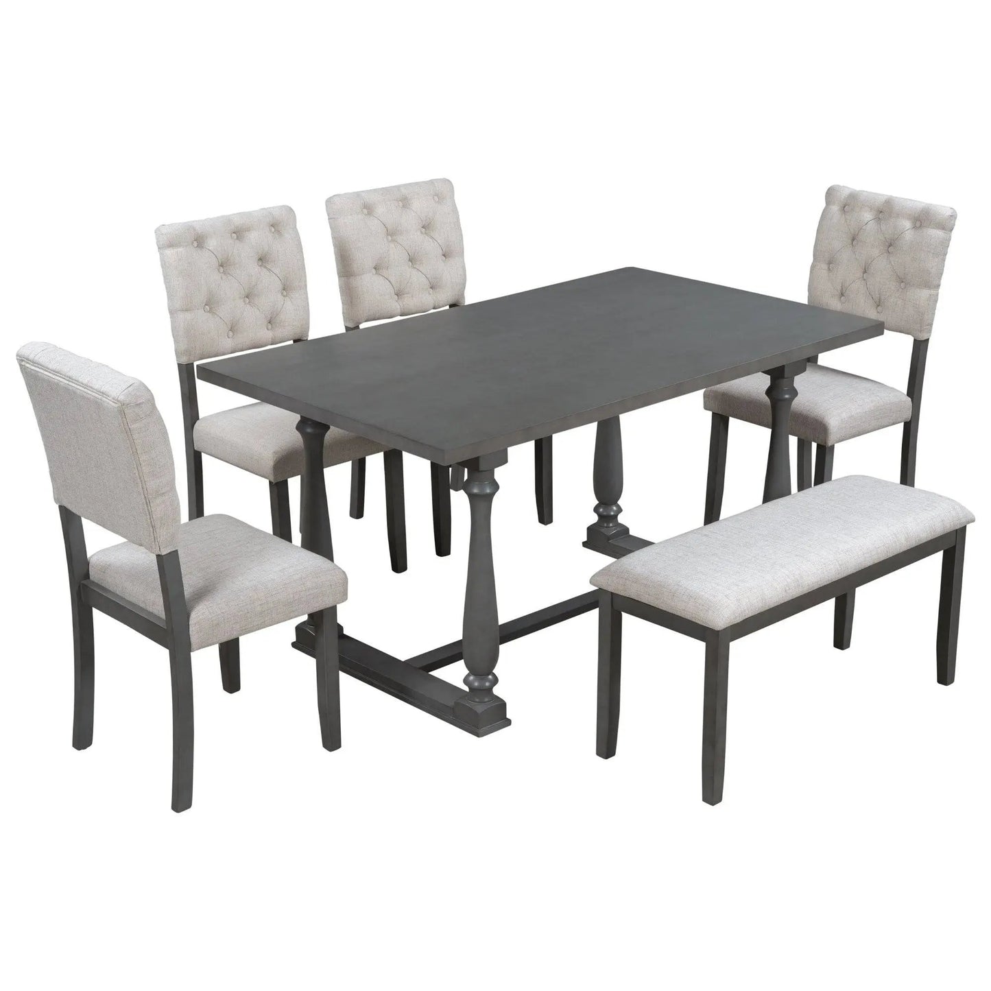 Dining Table and Chair Set 6 pcs with Special-shaped Legs and Foam-covered Seat - Home Goods Revolution