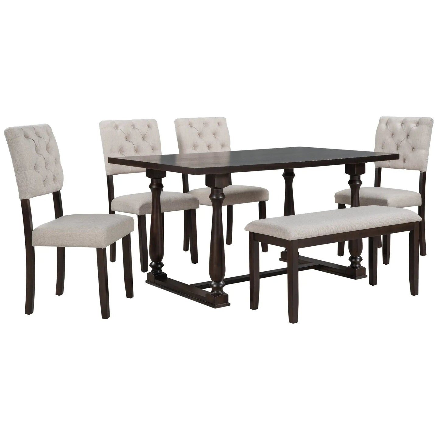 Dining Table and Chair Set 6 pcs with Special-shaped Legs and Foam-covered Seat - Home Goods Revolution
