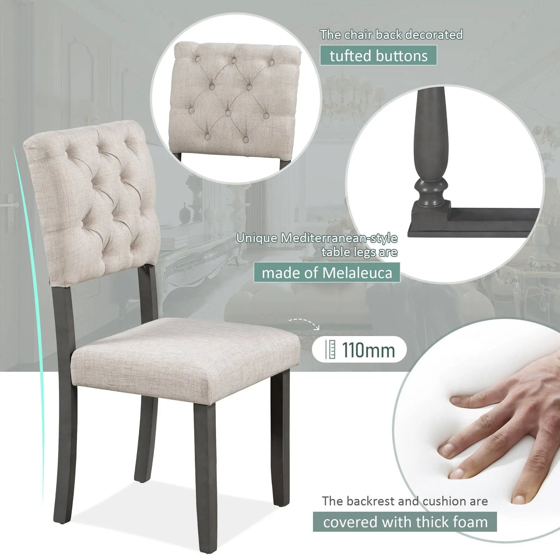 Dining Table and Chair Set 6 pcs with Special-shaped Legs and Foam-covered Seat - Home Goods Revolution