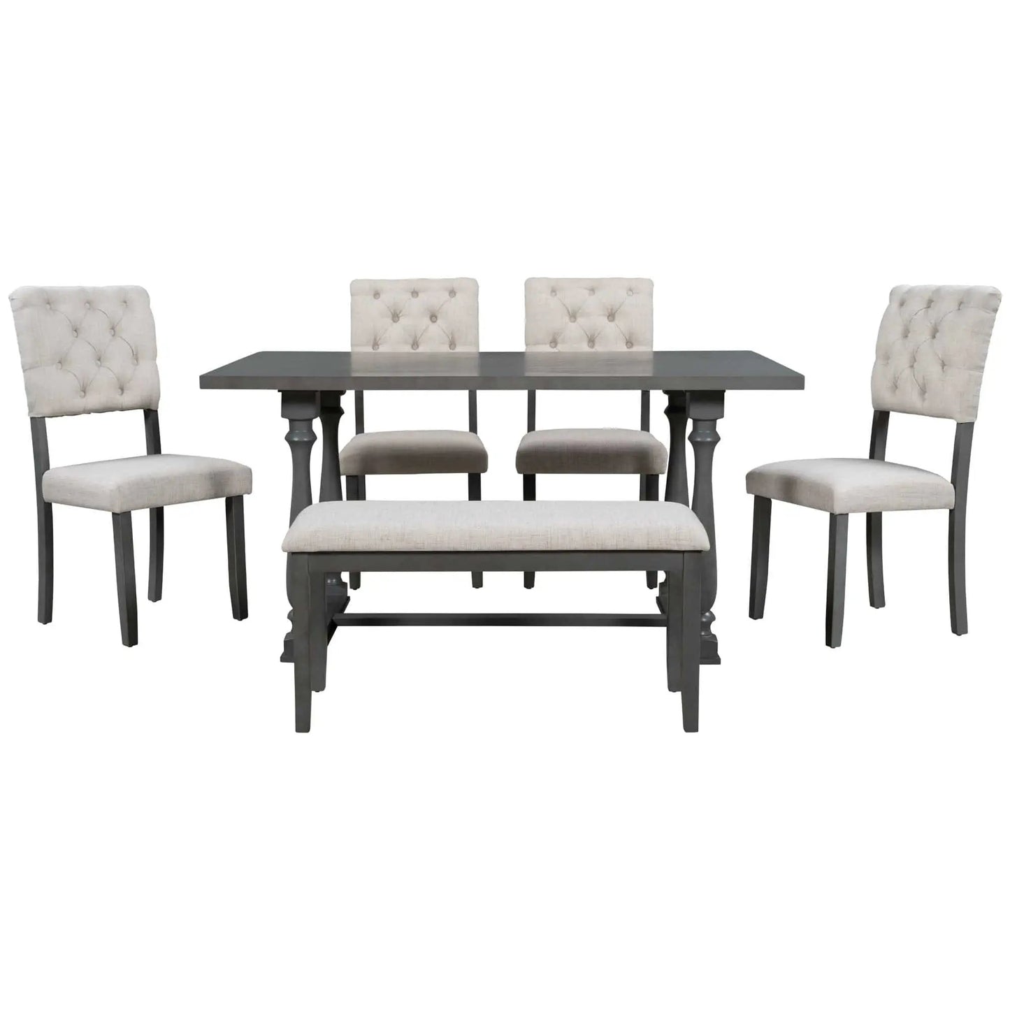 Dining Table and Chair Set 6 pcs with Special-shaped Legs and Foam-covered Seat - Home Goods Revolution