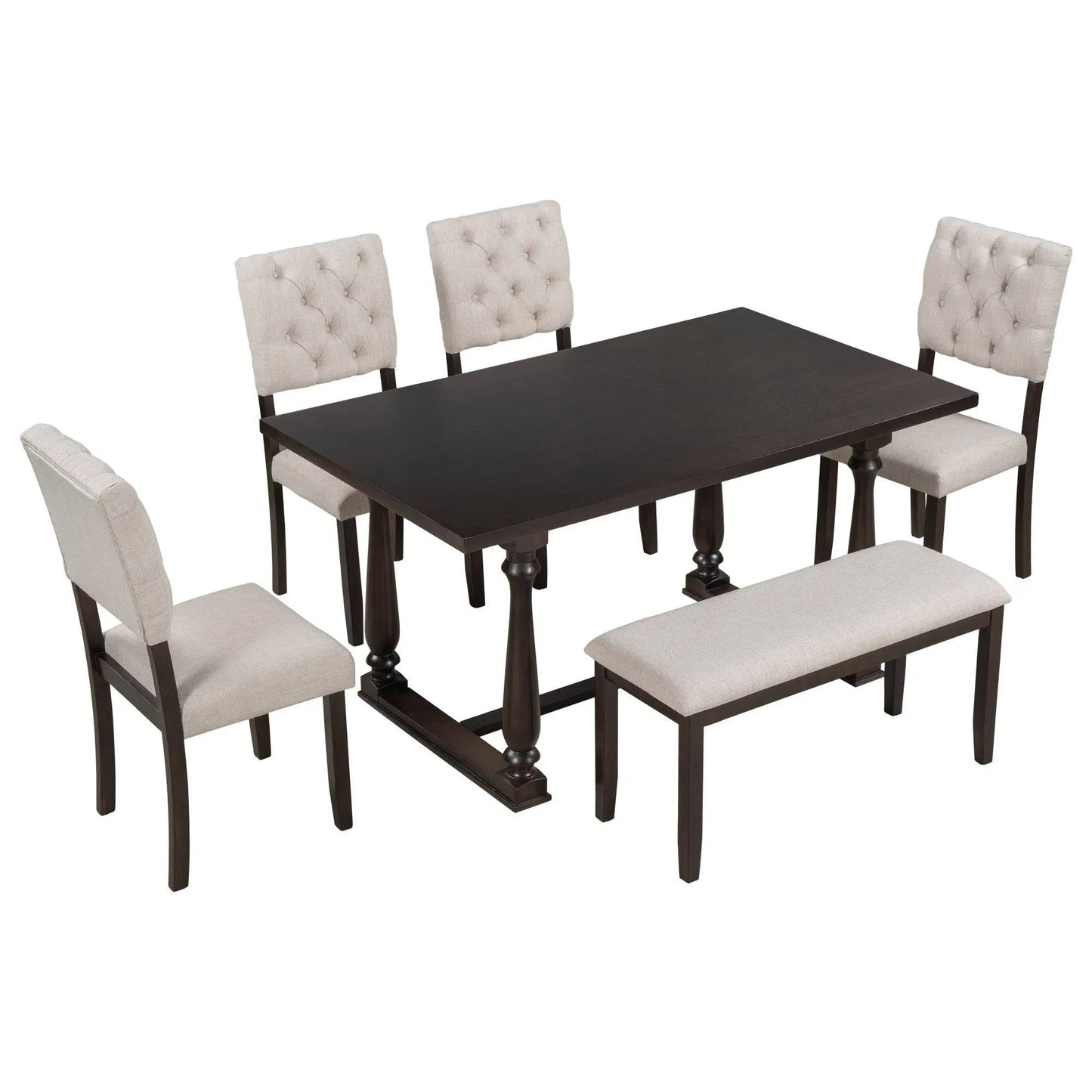 Dining Table and Chair Set 6 pcs with Special-shaped Legs and Foam-covered Seat - Home Goods Revolution