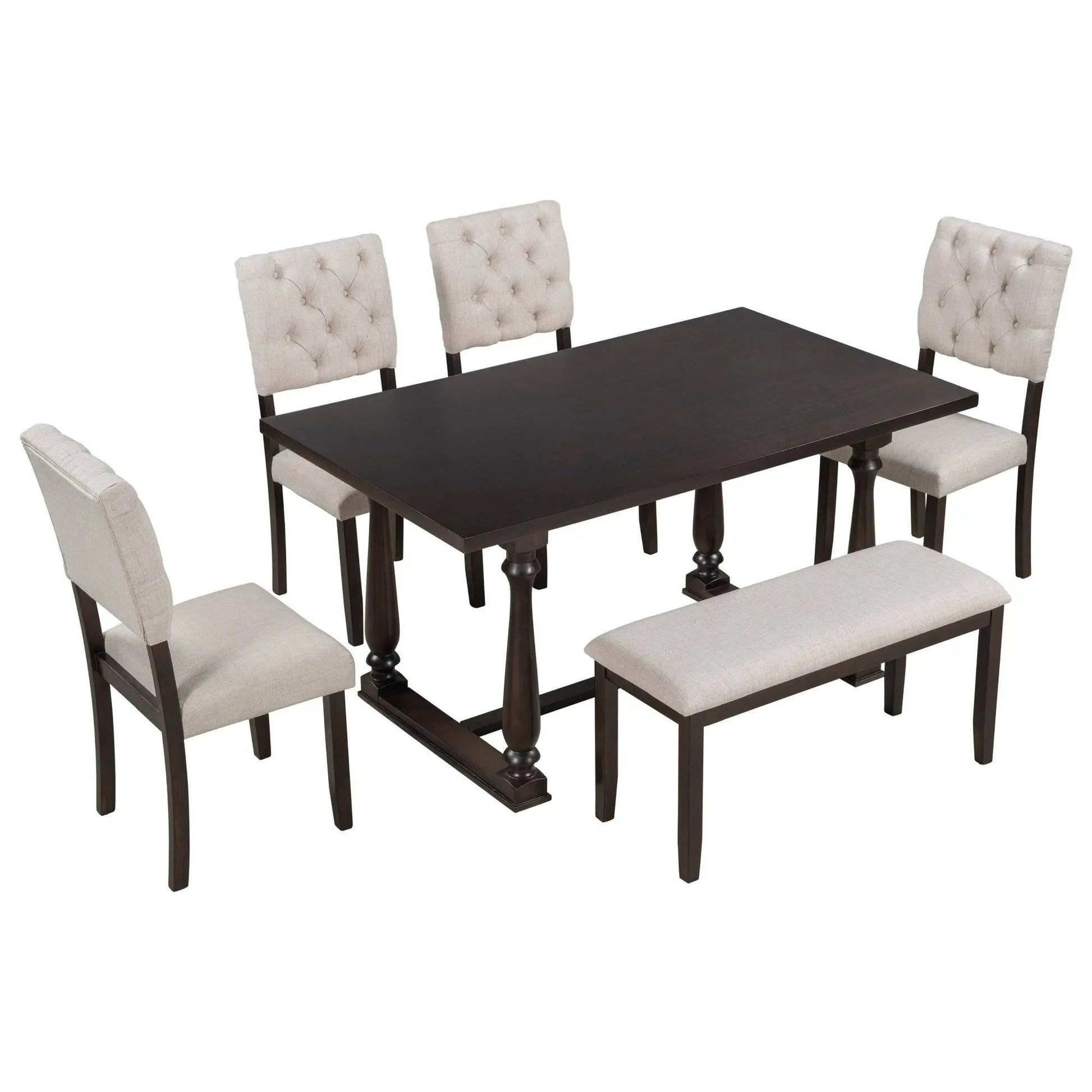 Dining Table and Chair Set 6 pcs with Special-shaped Legs and Foam-covered Seat - Home Goods Revolution