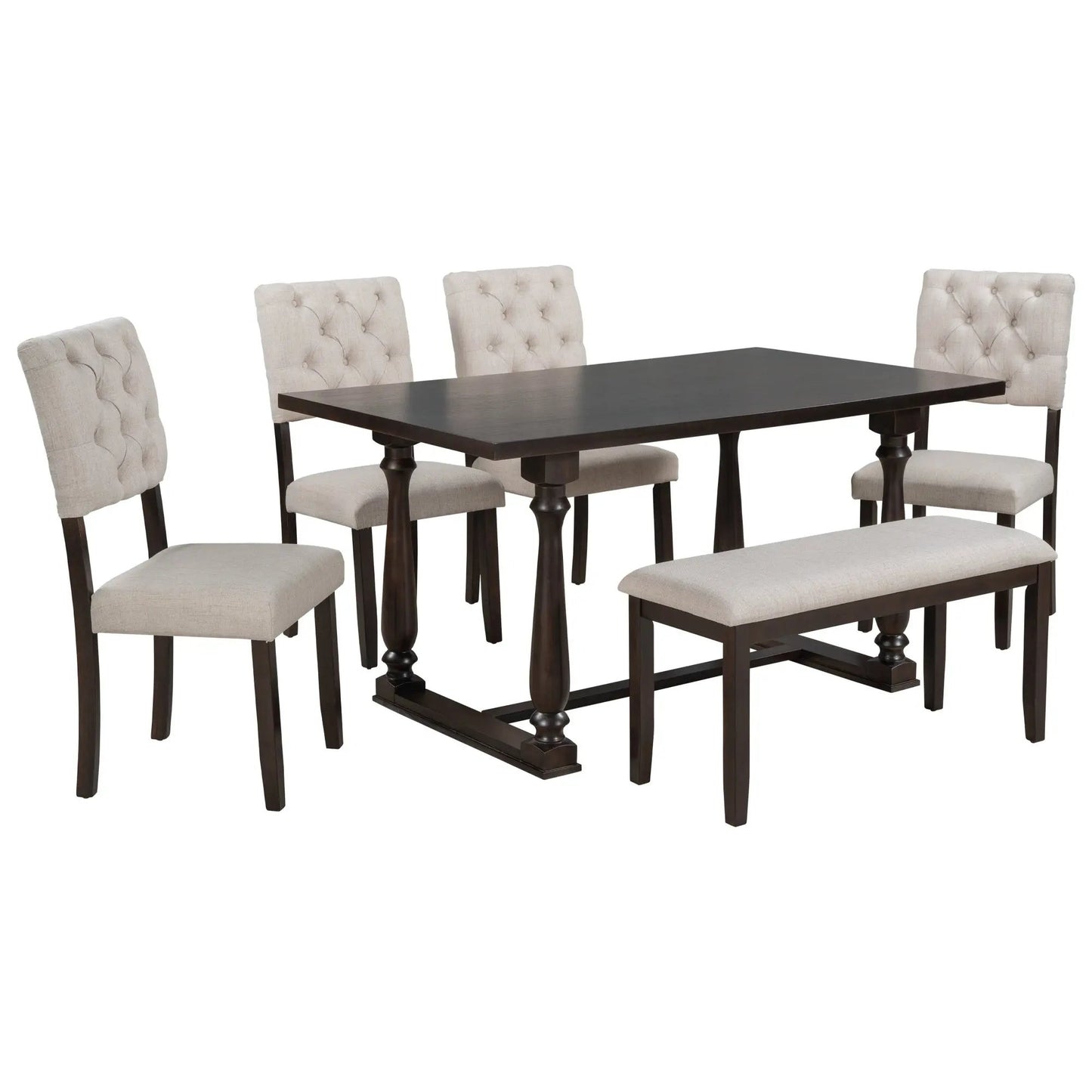 Dining Table and Chair Set 6 pcs with Special-shaped Legs and Foam-covered Seat - Home Goods Revolution