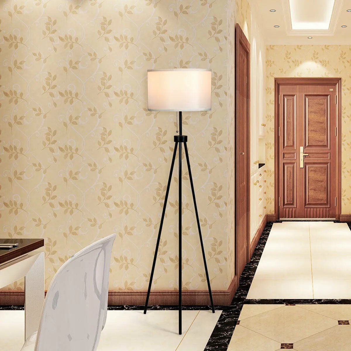 Modern Metal Tripod Floor Lamp with Chain Switch - Home Goods Revolution