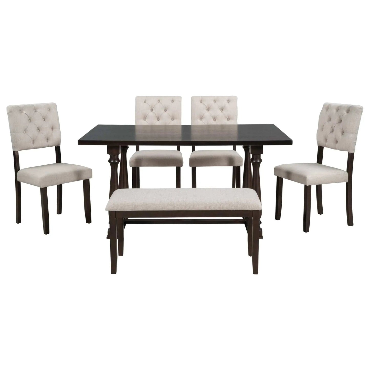 Dining Table and Chair Set 6 pcs with Special-shaped Legs and Foam-covered Seat - Home Goods Revolution