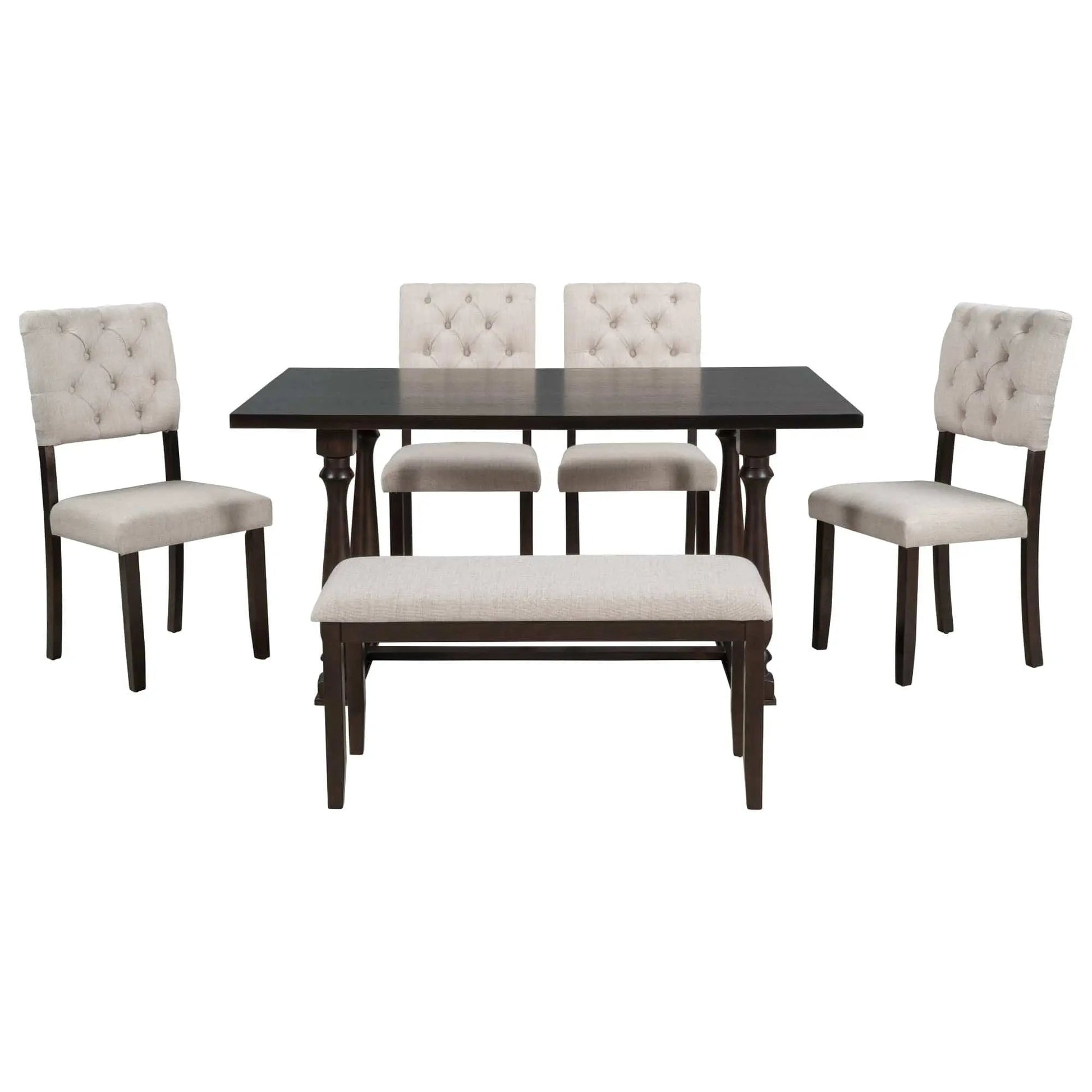 Dining Table and Chair Set 6 pcs with Special-shaped Legs and Foam-covered Seat - Home Goods Revolution