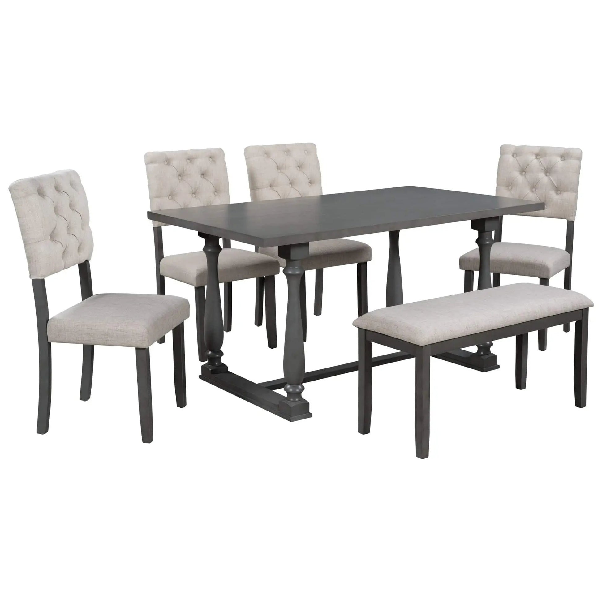 Dining Table and Chair Set 6 pcs with Special-shaped Legs and Foam-covered Seat - Home Goods Revolution