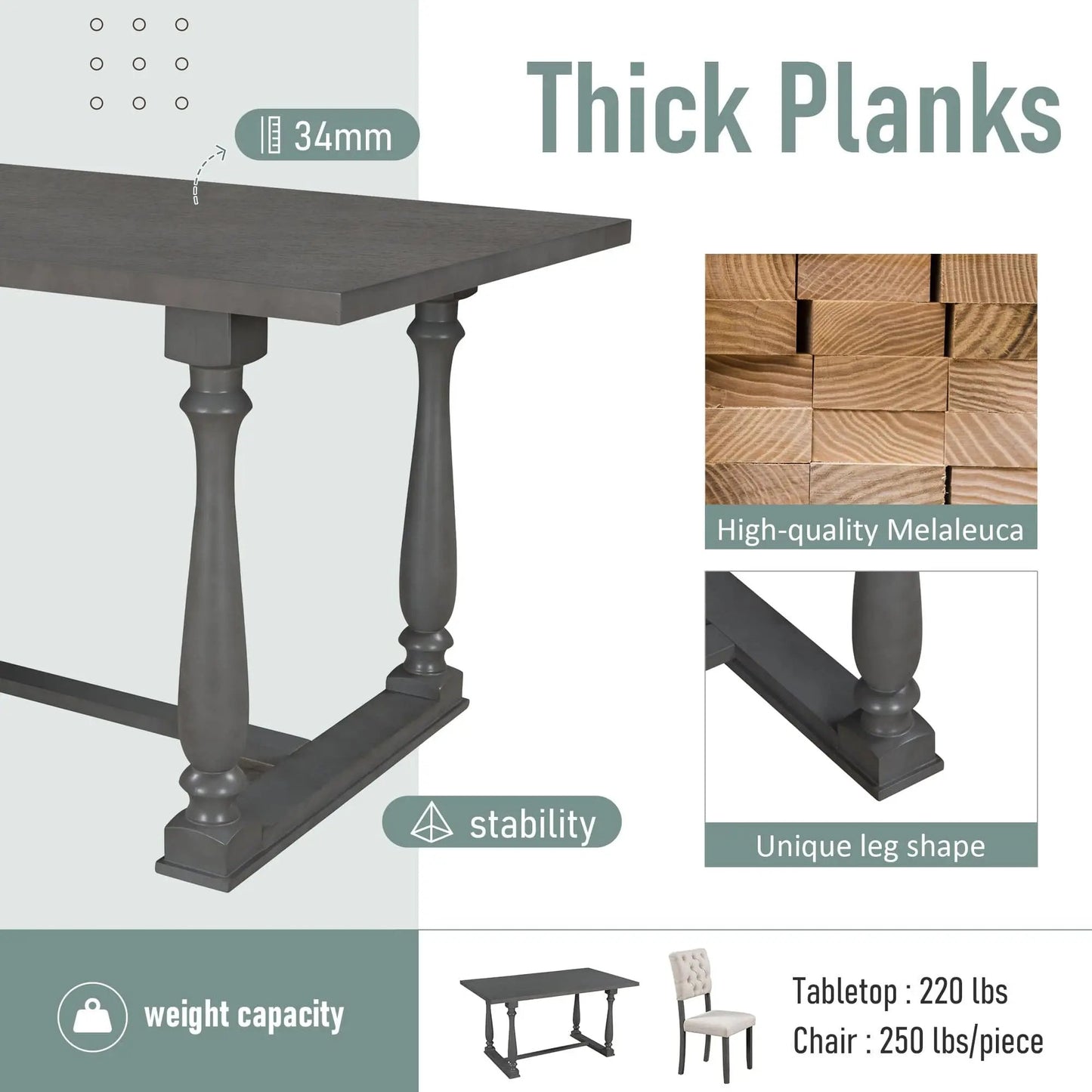 Dining Table and Chair Set 6 pcs with Special-shaped Legs and Foam-covered Seat - Home Goods Revolution