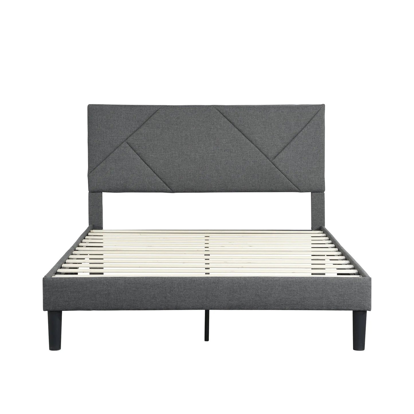 Queen Size Upholstered Platform Bed Frame with Headboard Gray - Home Goods Revolution