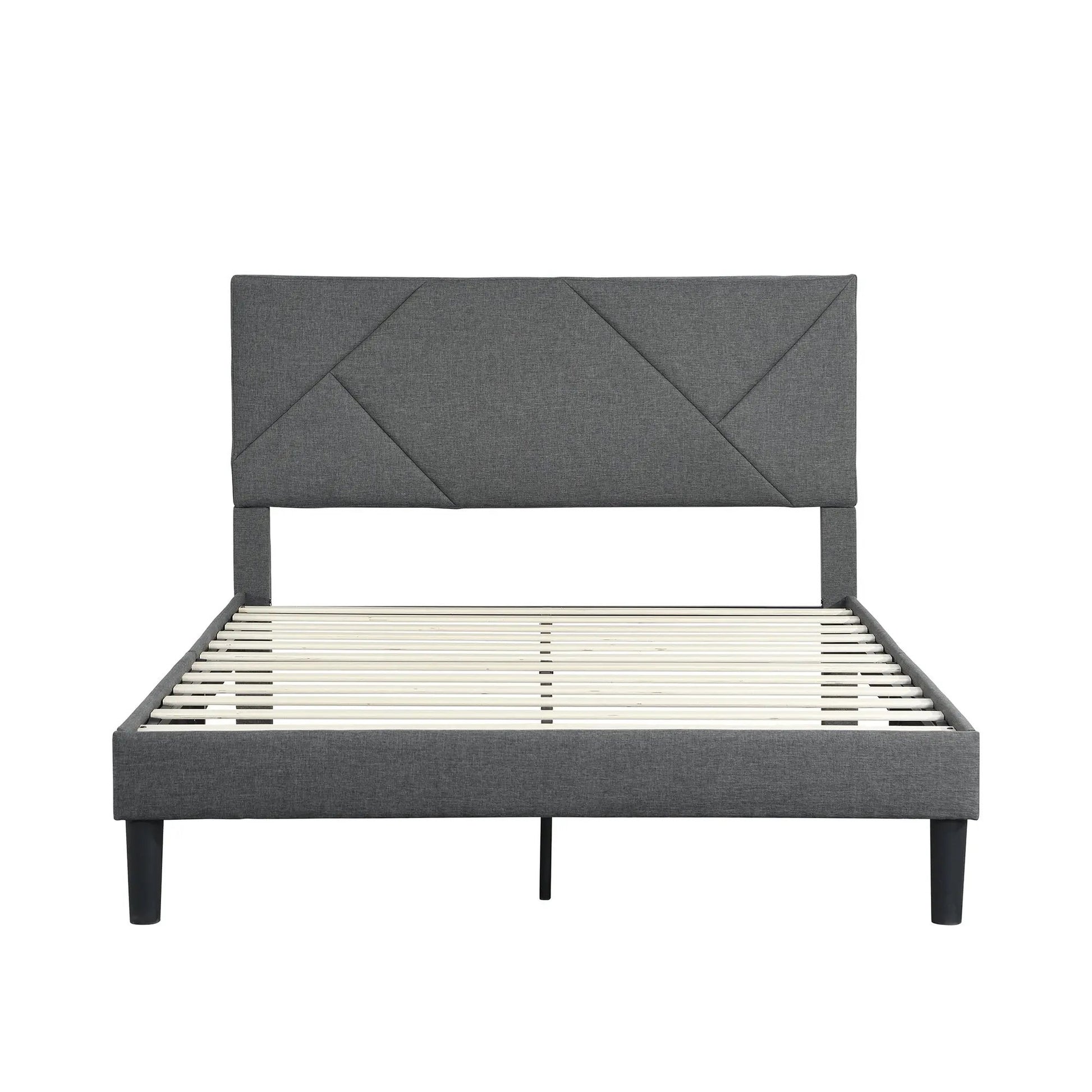 Queen Size Upholstered Platform Bed Frame with Headboard Gray - Home Goods Revolution