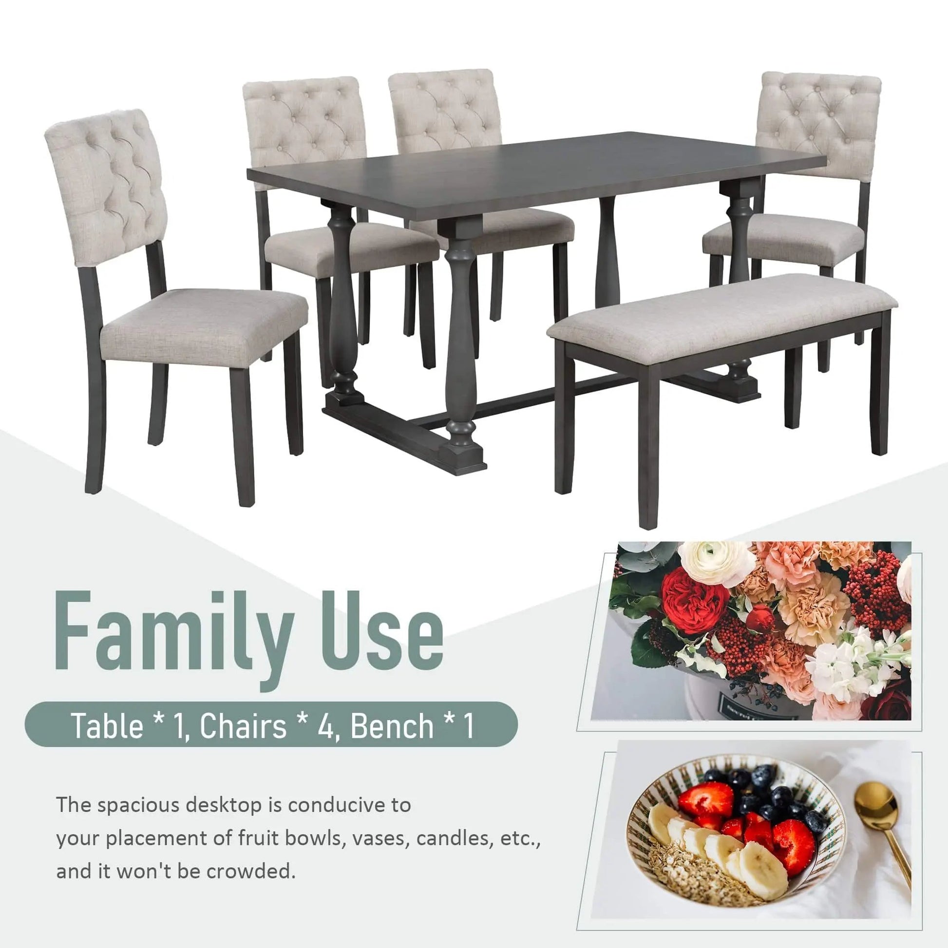 Dining Table and Chair Set 6 pcs with Special-shaped Legs and Foam-covered Seat - Home Goods Revolution