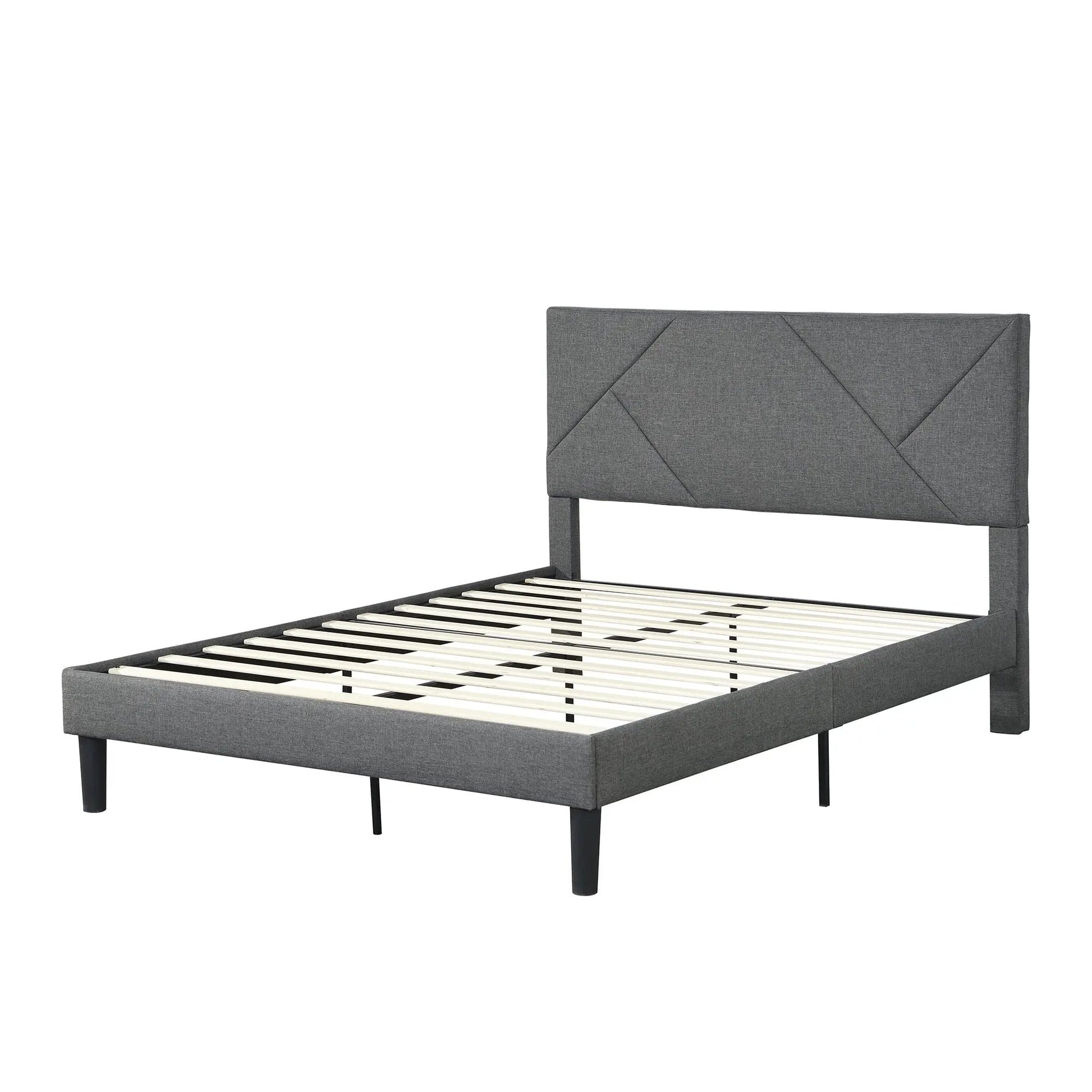 Queen Size Upholstered Platform Bed Frame with Headboard Gray - Home Goods Revolution