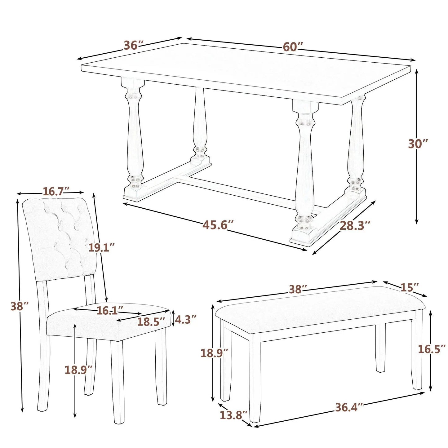 Dining Table and Chair Set 6 pcs with Special-shaped Legs and Foam-covered Seat - Home Goods Revolution