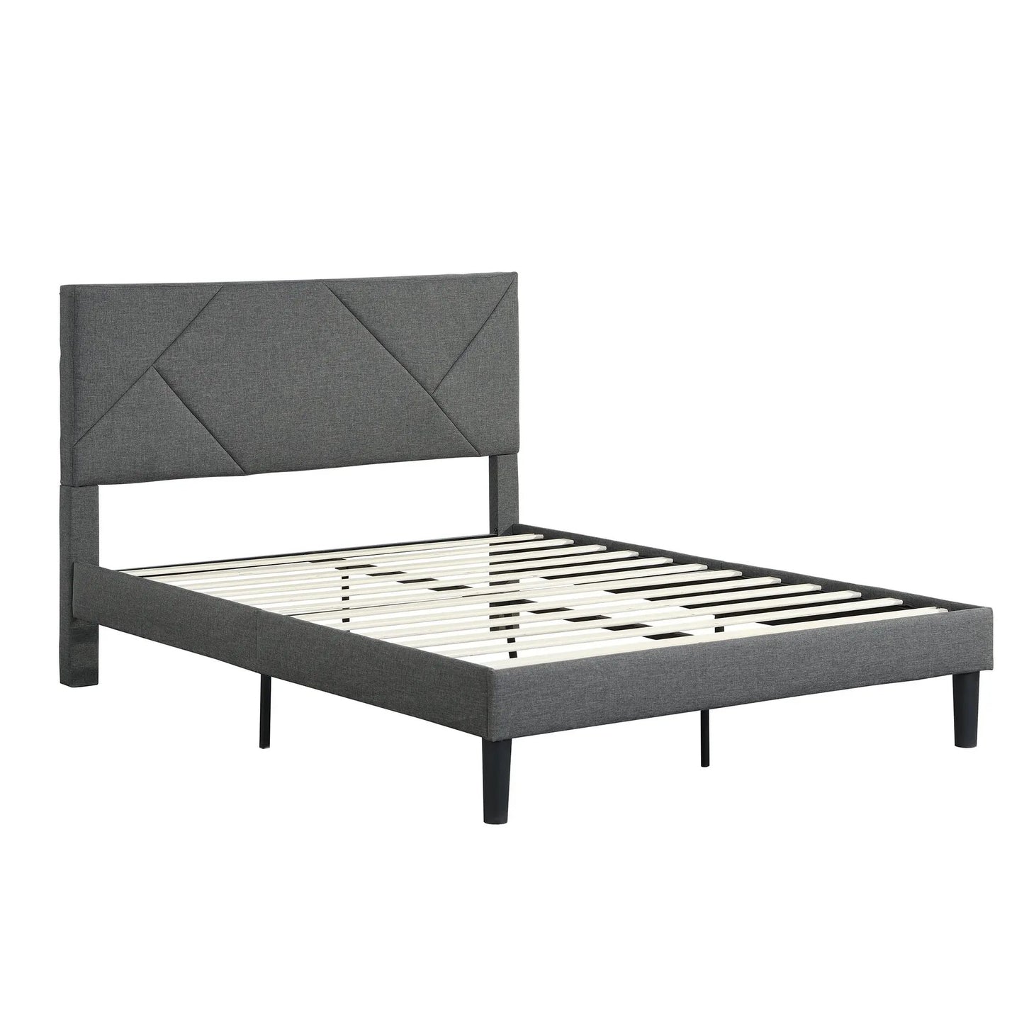 Queen Size Upholstered Platform Bed Frame with Headboard Gray - Home Goods Revolution