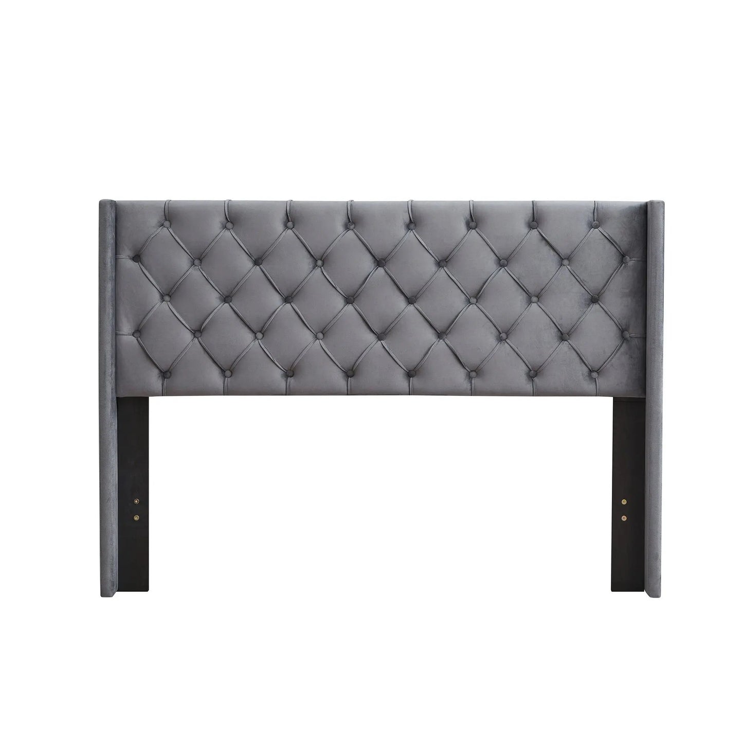 Upholstered Bed with Wings Design Dark Gray Velvet Queen - Home Goods Revolution