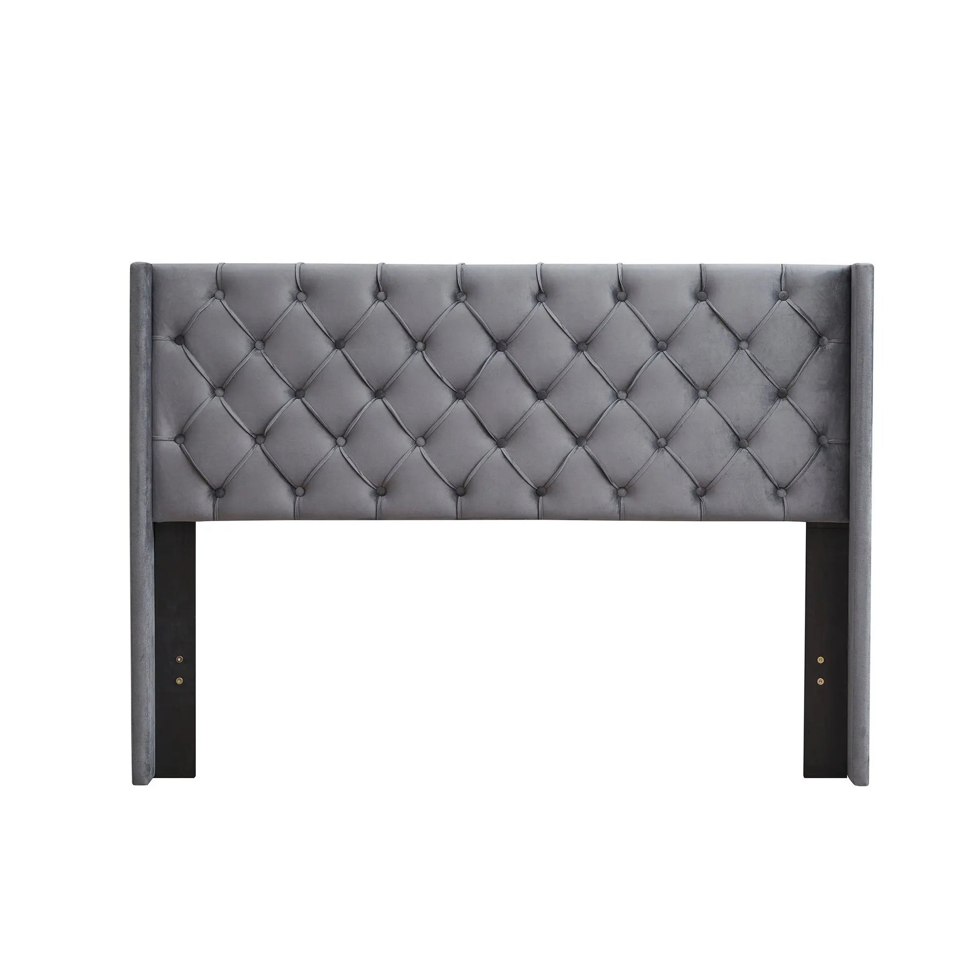 Upholstered Bed with Wings Design Dark Gray Velvet Queen - Home Goods Revolution