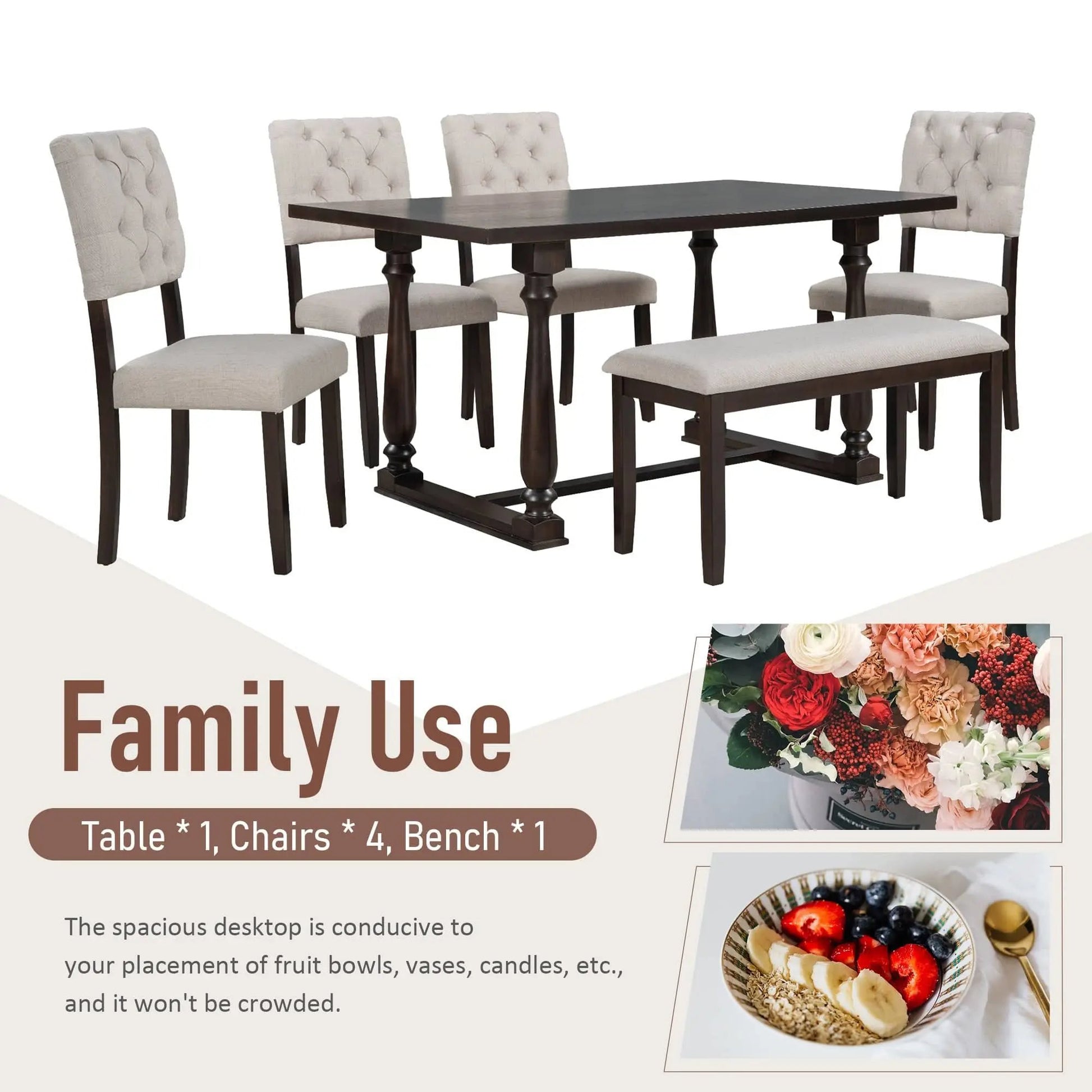 Dining Table and Chair Set 6 pcs with Special-shaped Legs and Foam-covered Seat - Home Goods Revolution