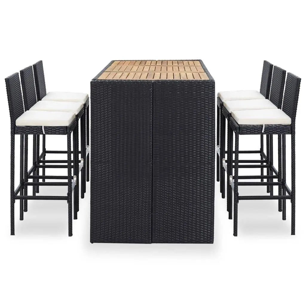 7 Piece Patio Bar Set with Cushions Poly Rattan Black - Home Goods Revolution