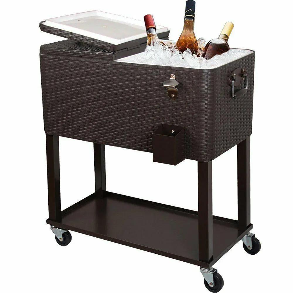 Rolling Outdoor Patio Cooler Cart on Wheels Portable 80 QT - Home Goods Revolution