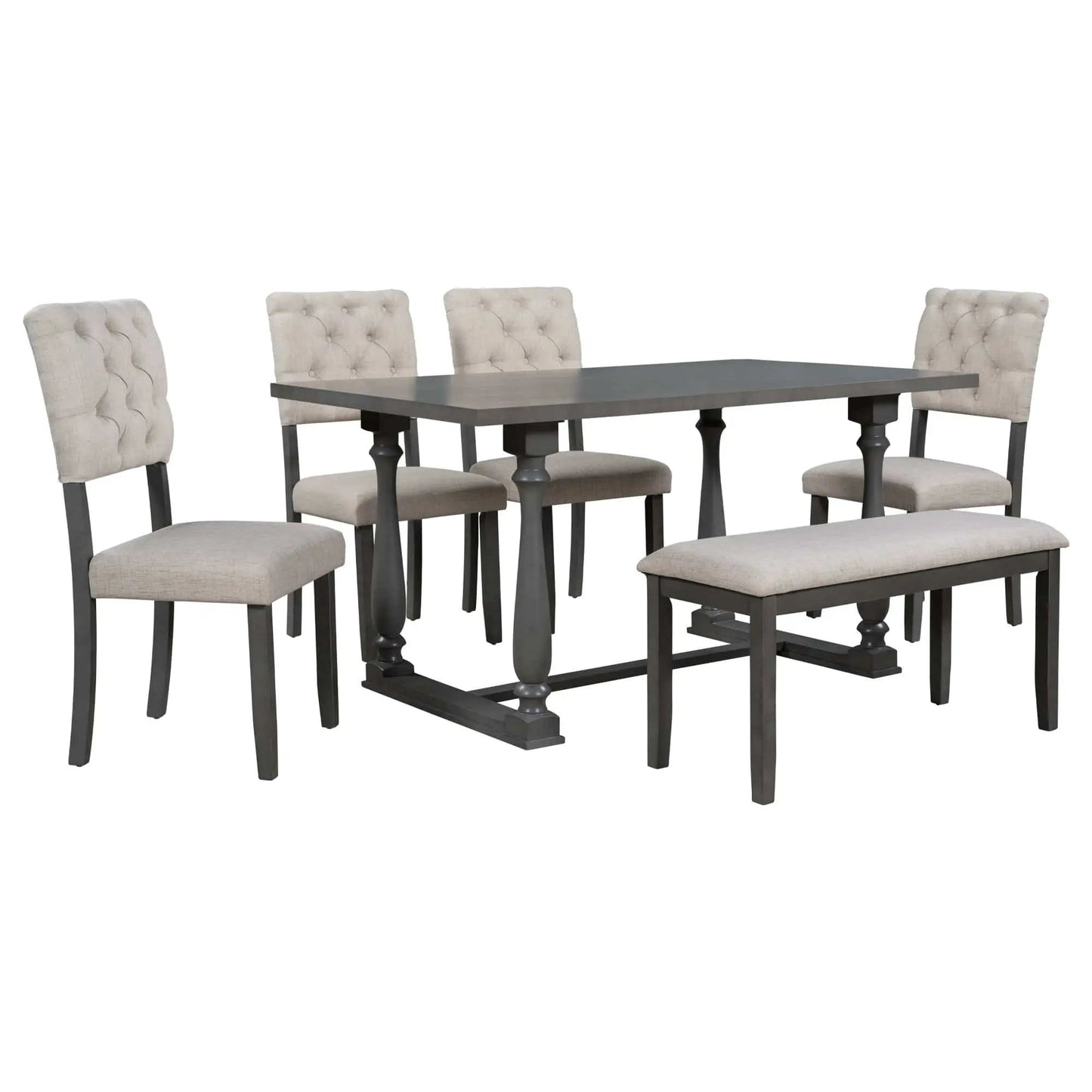 Dining Table and Chair Set 6 pcs with Special-shaped Legs and Foam-covered Seat - Home Goods Revolution