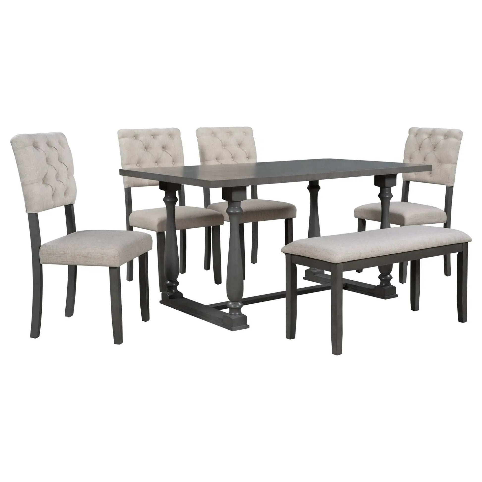 Dining Table and Chair Set 6 pcs with Special-shaped Legs and Foam-covered Seat - Home Goods Revolution