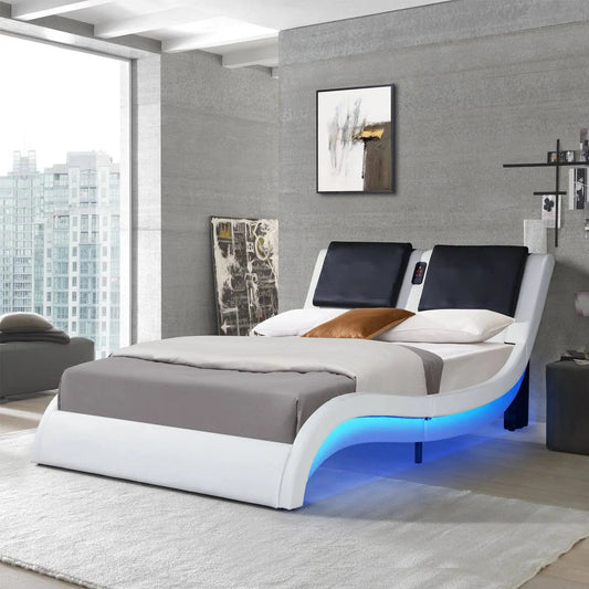 Bed Frame Bluetooth connection to play music, Backrest vibration massage; Queen - Home Goods Revolution