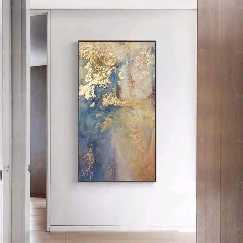 Hand Painted Abstract Gold Foil Dark Blue Oil Painting - Home Goods Revolution